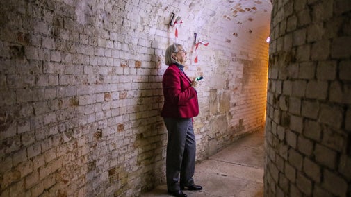 A volunteer leads a Behind Closed Door tour at Stourhead house.